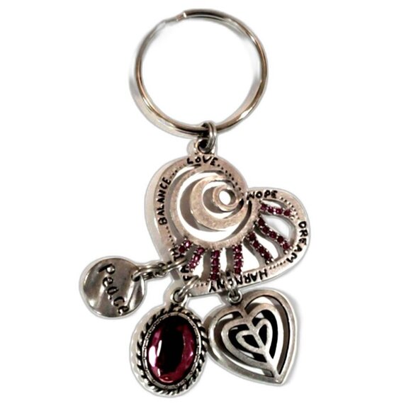 Silver tone Heart Charm Keychain – Love, Balance & Hope Inspirational Key Ring - Picture 1 of 8